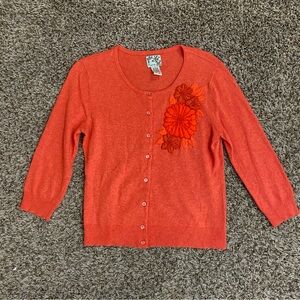 Anthropologie Tabitha Sweater Women’s S Orange Cashmere Cardigan Embroidered